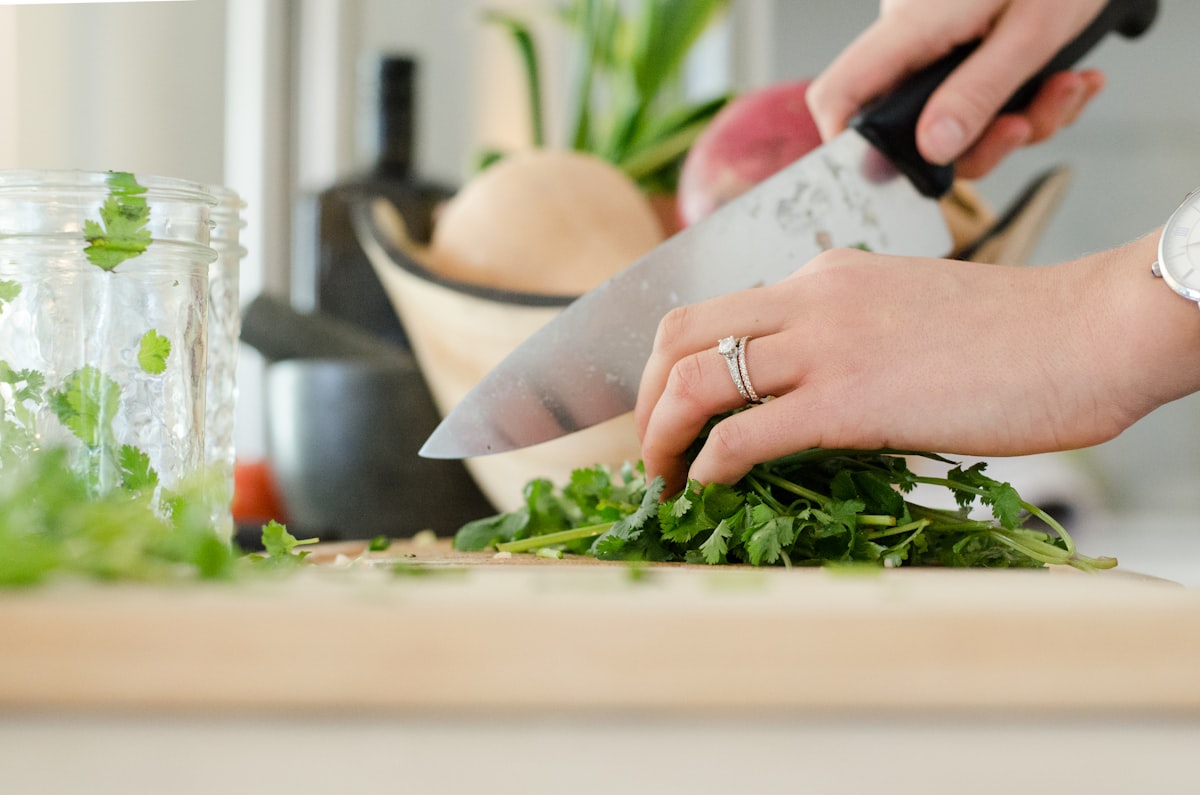Nutritionist preparing balanced meal components